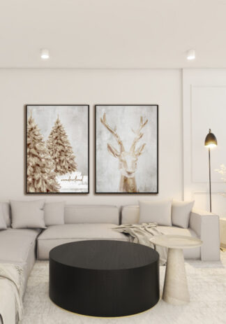 ZESTAW PLAKATÓW ŚWIĄTECZNYCH BEŻOWE CHOINKI I JELONEK 2 sztuki 70x100cm