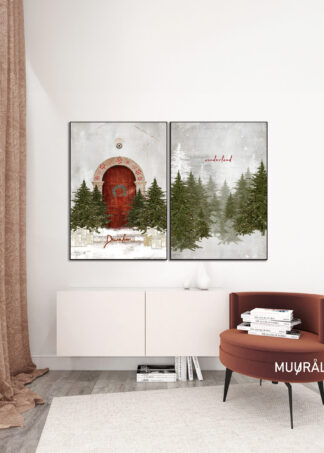 ZESTAW PLAKATÓW ŚWIĄTECZNYCH LAS I CZERWONE DRZWI 2 sztuki 61x91 cm
